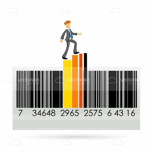 Businessman Walking On Barcode